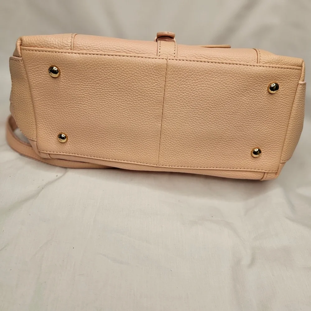 Ora Delphine Blush Pink Pebbled Leather Satchel Crossbody‎ Bag Gold Hardware